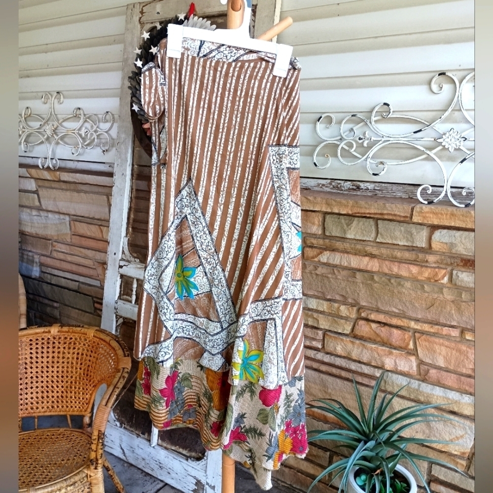 Earthbound Bohemian Brown Floral Wrap Skirt_One Size